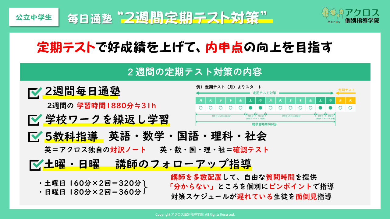 赤岩中・桐中・王子桜中他定期試験対策スタート | アクロス個別指導学院